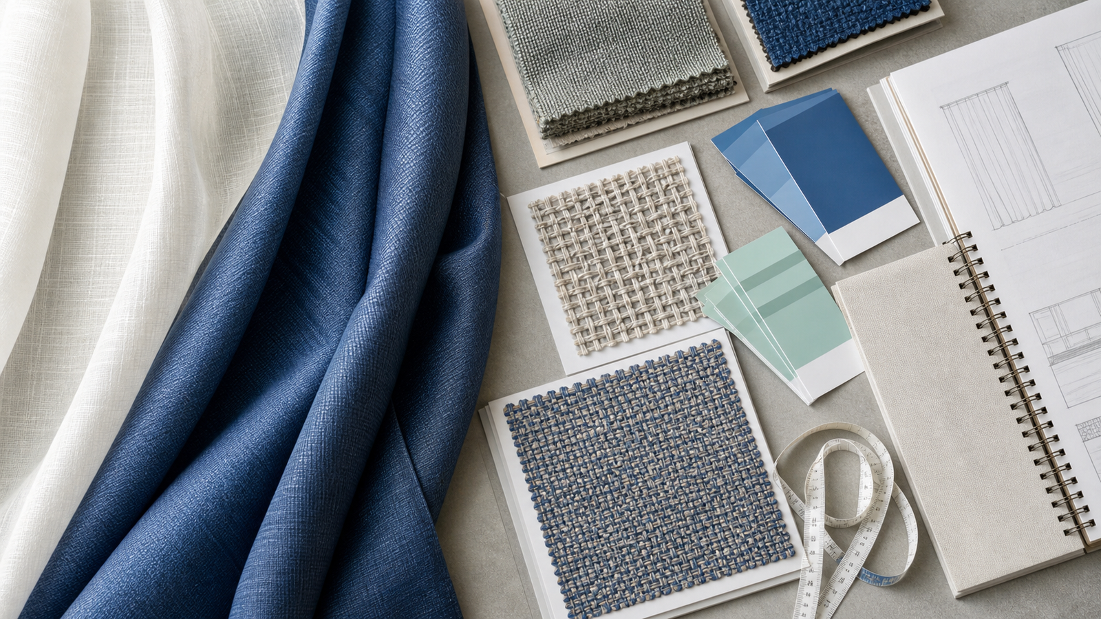 Curtain fabric swatches and specification materials