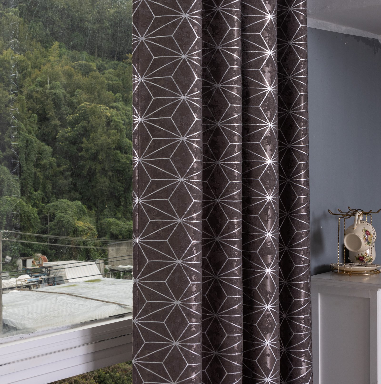 Ready Made curtain fabric supplier in China - Curtain Fabric 2187 Silver Foil Printed 135x260cm