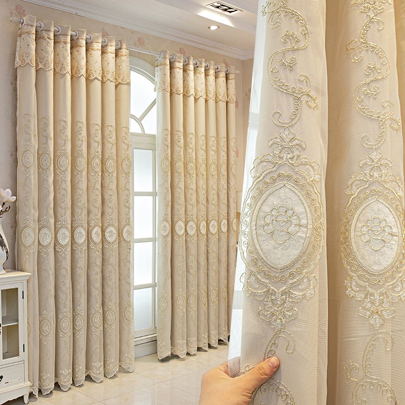 Lavender Embroidered Ready Made Curtain fabric texture view 3