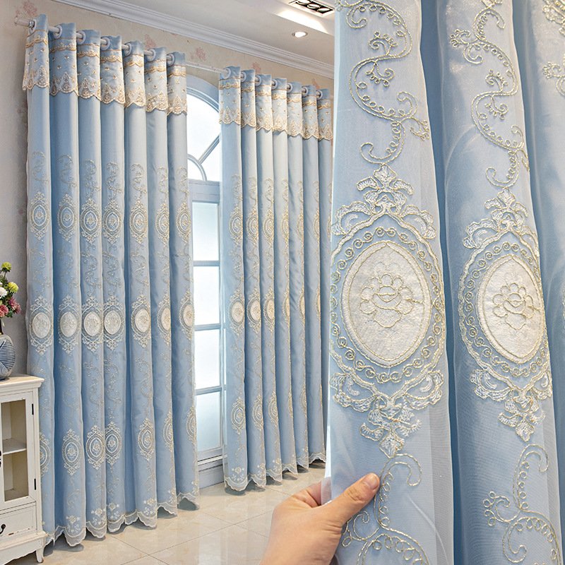 Lavender Embroidered Ready Made Curtain fabric texture view 4
