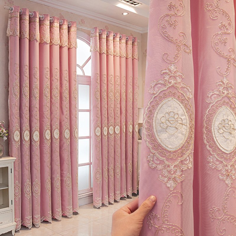 Lavender Embroidered Ready Made Curtain fabric texture view 5