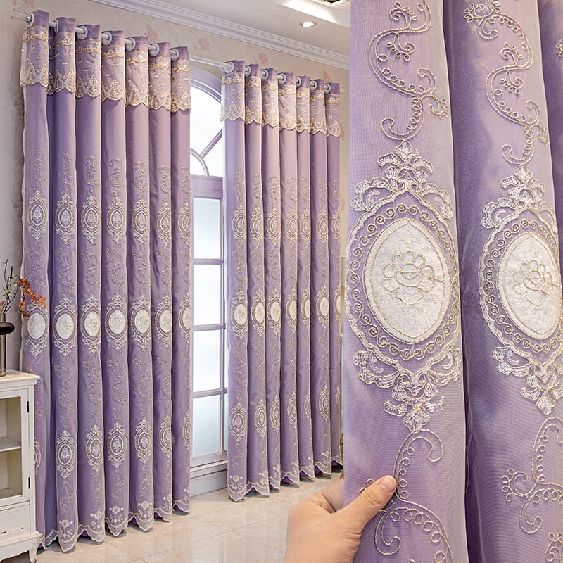 Embroidery curtain fabric supplier in China - Lavender Embroidered Ready Made Curtain