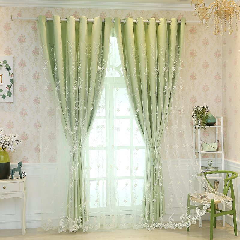 Powder Blue Embroidered Ready Made Curtain fabric texture view 2
