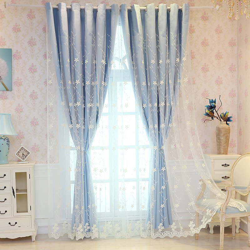 Embroidery curtain fabric supplier in China - Powder Blue Embroidered Ready Made Curtain