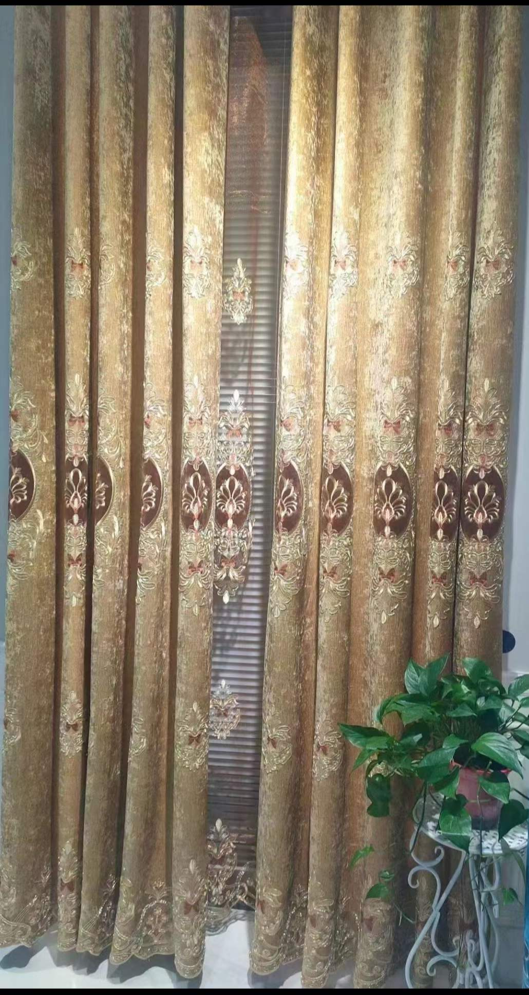 Dusty Rose Embroidered Ready Made Curtain fabric texture view 3