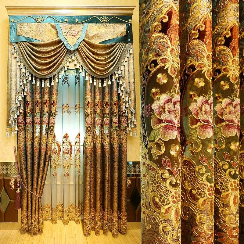Dusty Rose Embroidered Ready Made Curtain fabric texture view 4