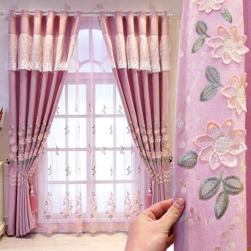 Embroidery curtain fabric supplier in China - Dusty Rose Embroidered Ready Made Curtain