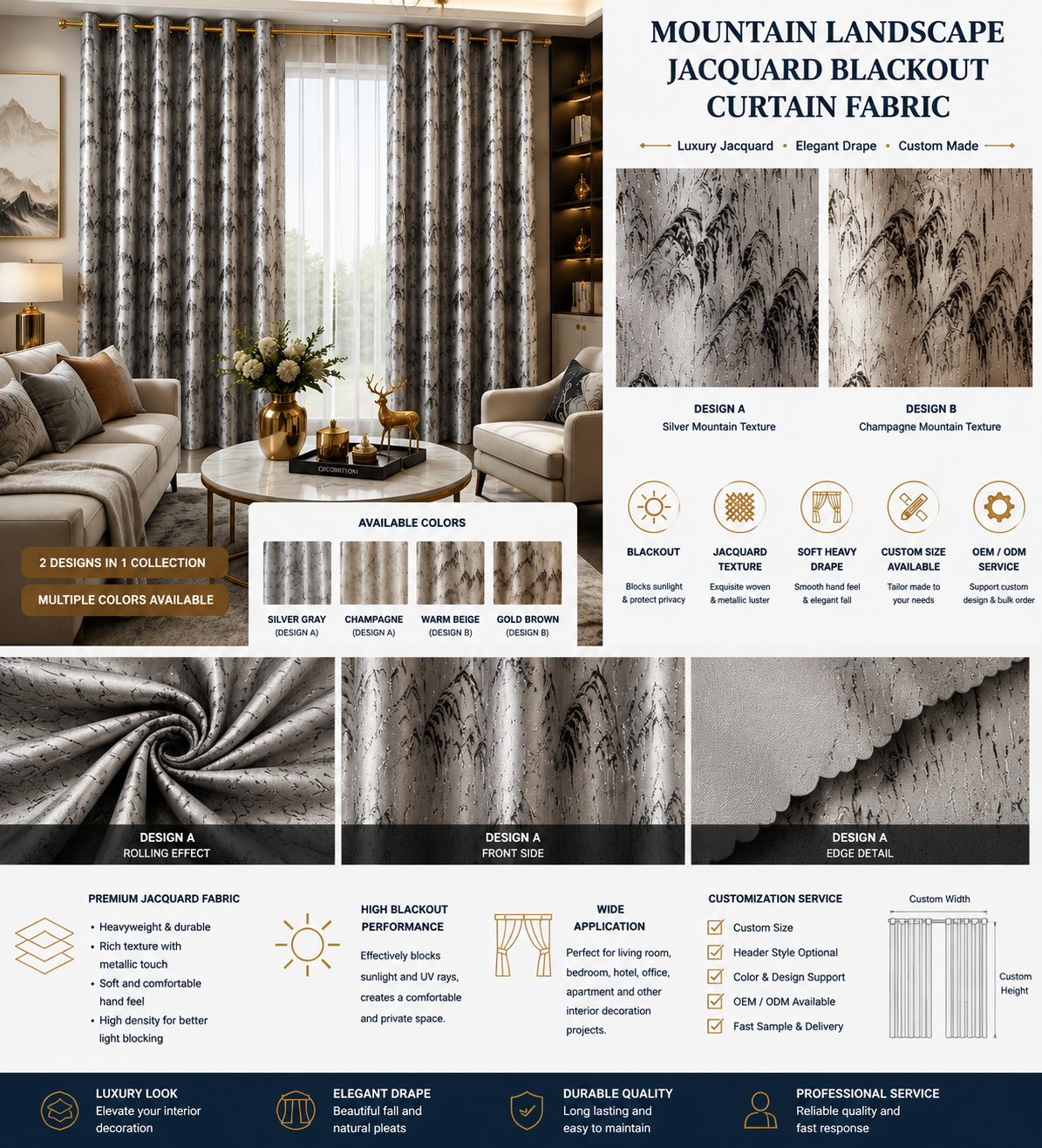Luxury Jacquard Mountain Landscape Blackout Curtain Fabric fabric texture view 2