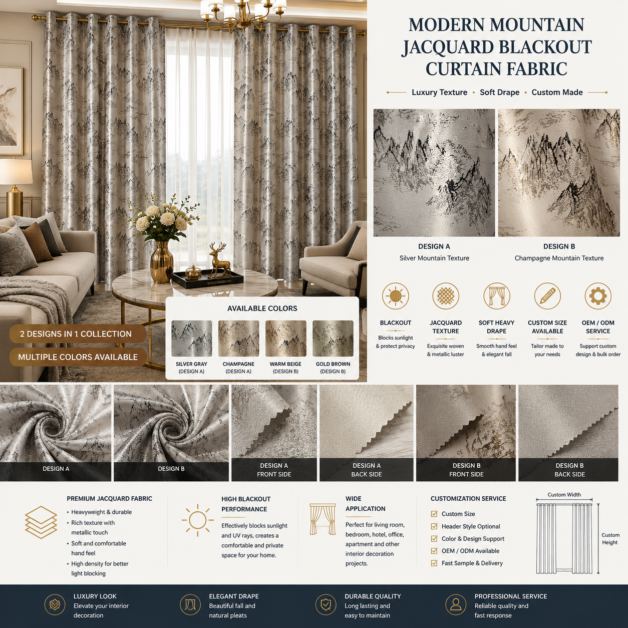 Luxury Jacquard Mountain Landscape Blackout Curtain Fabric fabric texture view 7