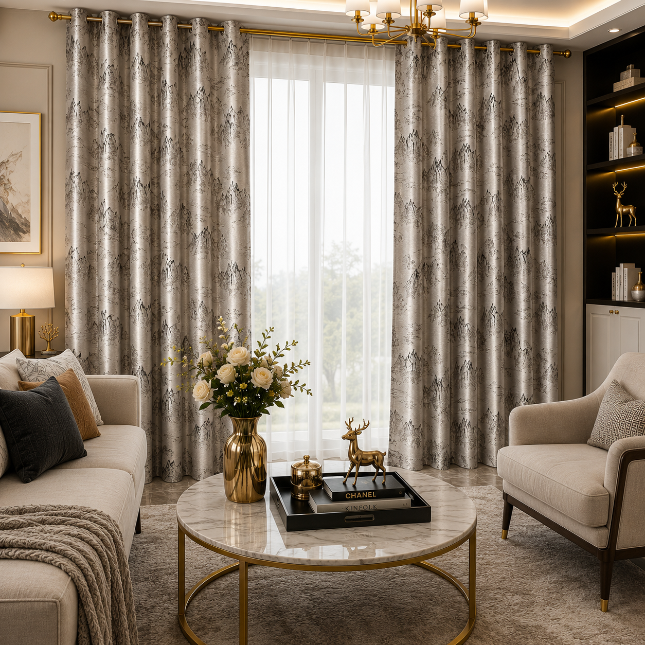 Luxury Jacquard Mountain Landscape Blackout Curtain Fabric fabric texture view 8