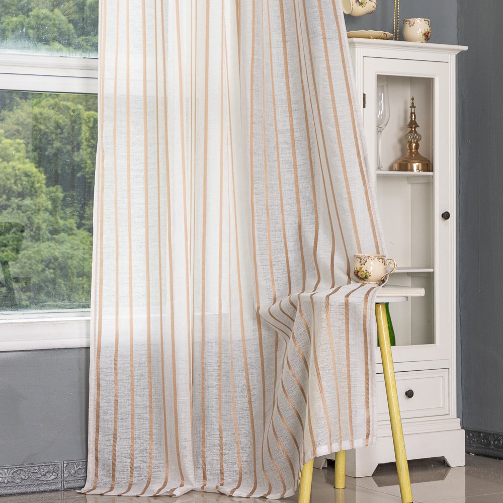 Sheer Curtain 097 White/Gold/Black fabric texture view 2