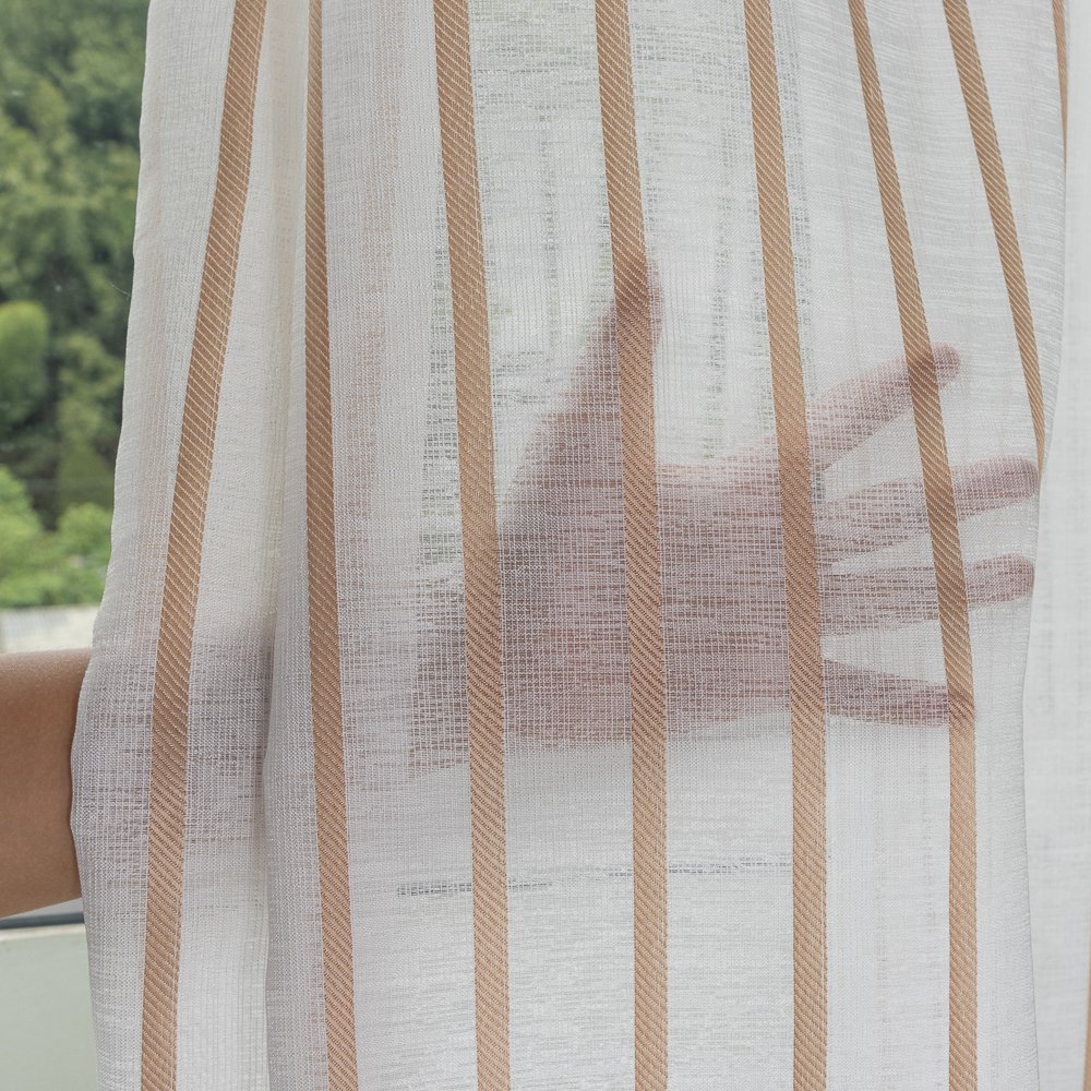 Sheer Curtain 097 White/Gold/Black fabric texture view 3