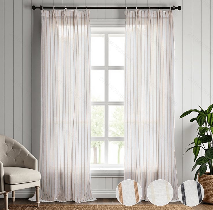 Ready Made curtain fabric supplier in China - Sheer Curtain 097 White/Gold/Black