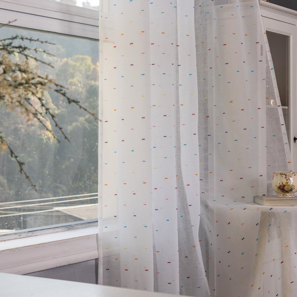 Sheer Curtain 1108 Colorful Dots fabric texture view 2