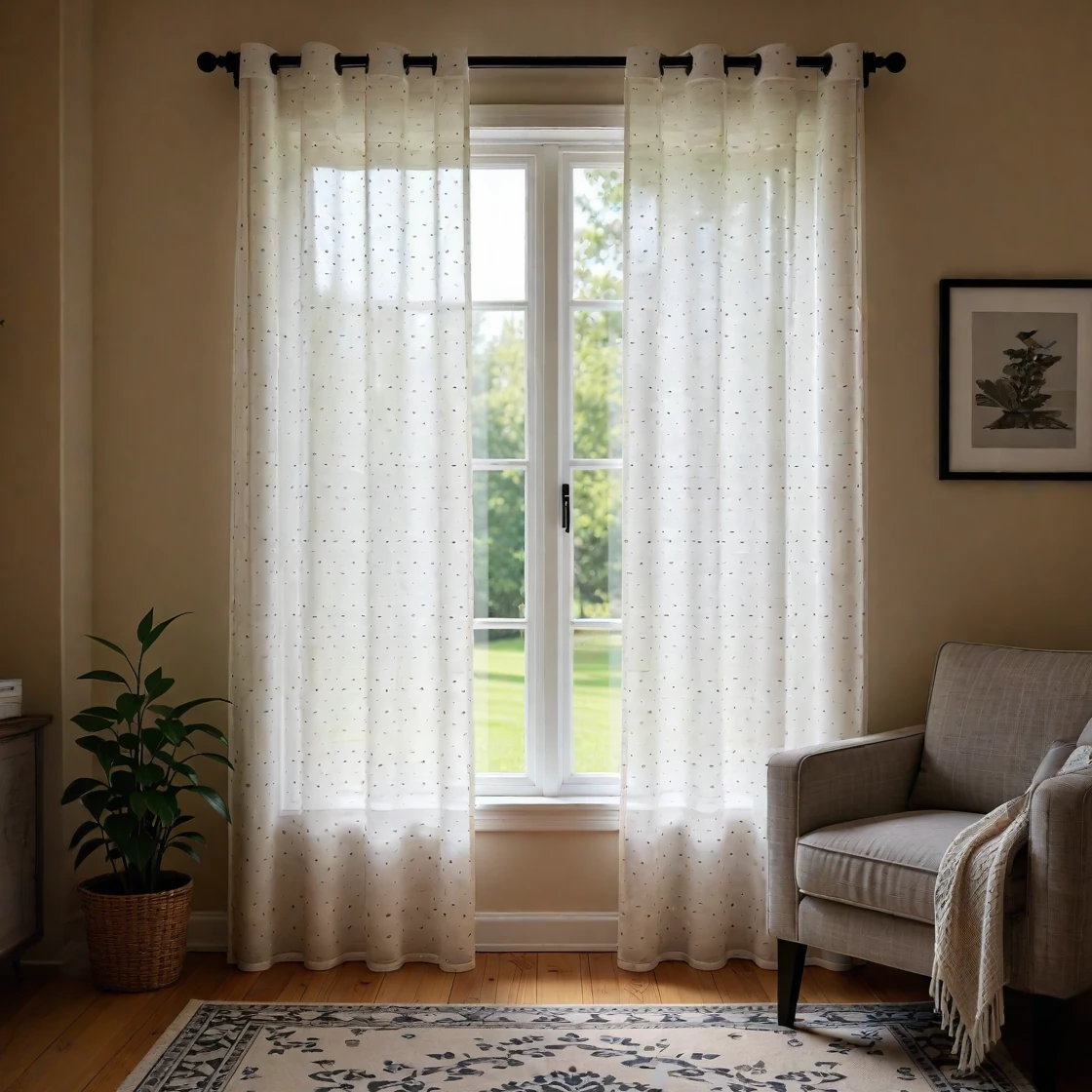 Ready Made curtain fabric supplier in China - Sheer Curtain 1108 Colorful Dots