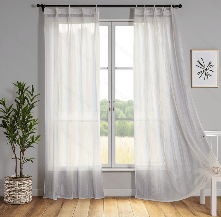 Ready Made curtain fabric supplier in China - Sheer Curtain 075 White/Gold