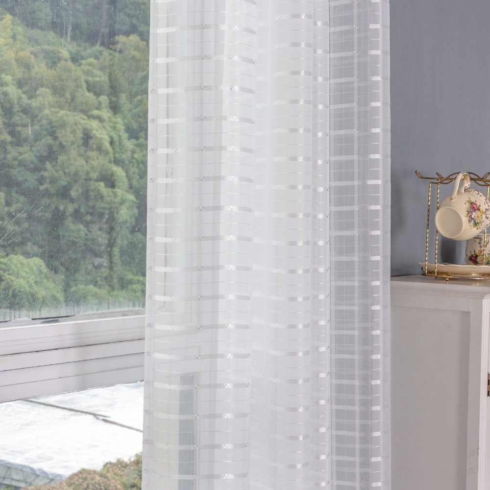 Sheer Curtain Tianzi Grid fabric texture view 2