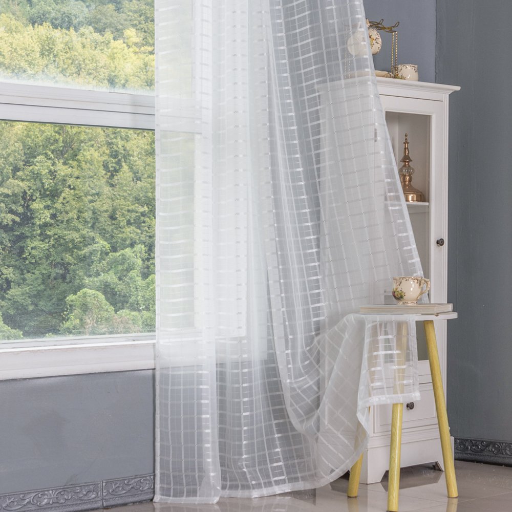 Ready Made curtain fabric supplier in China - Sheer Curtain Tianzi Grid