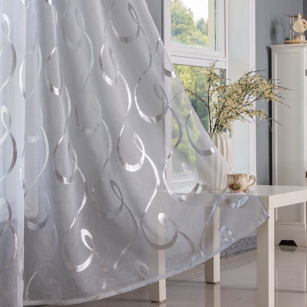 Sheer Curtain Geometric Silver Rings fabric texture view 2