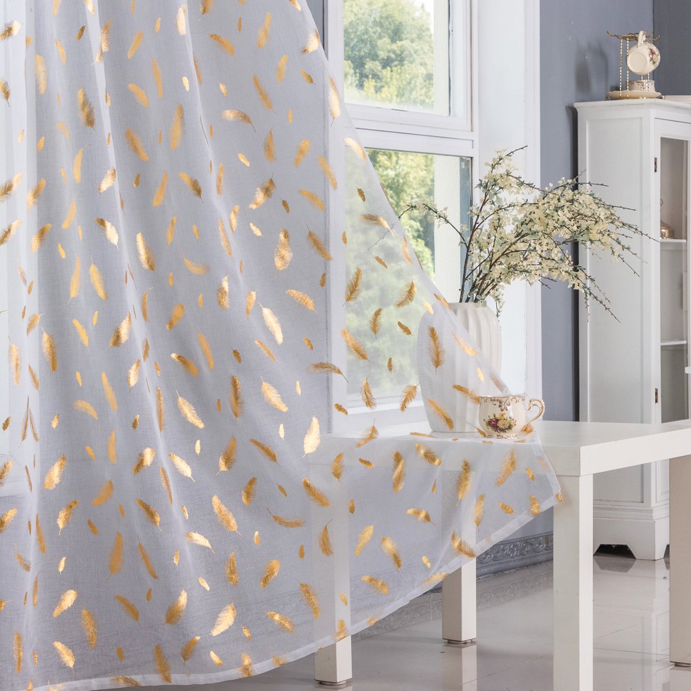 Sheer Curtain Gold Feather fabric texture view 2