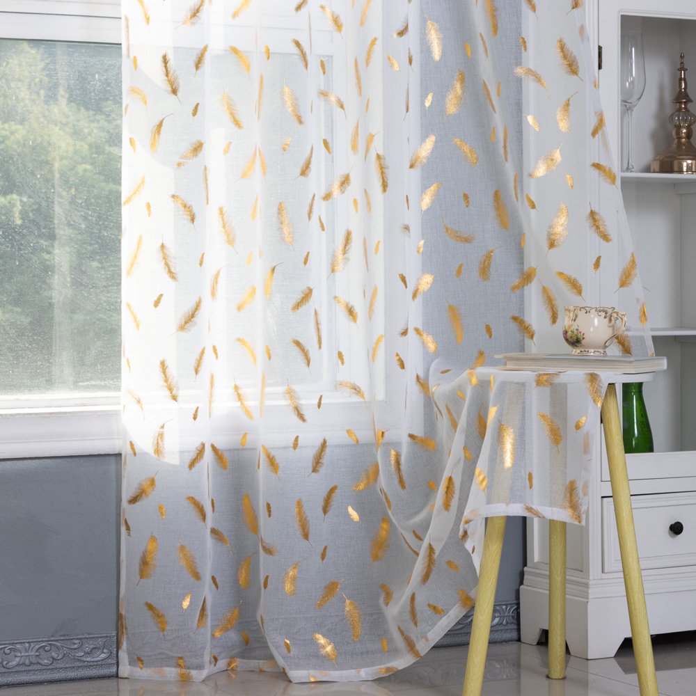 Sheer Curtain Gold Feather fabric texture view 3