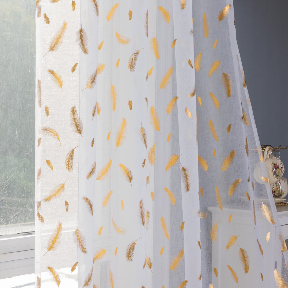 Sheer Curtain Gold Feather fabric texture view 4