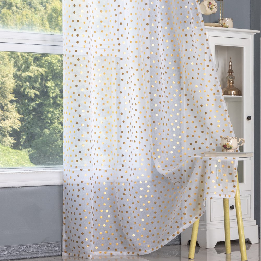 Sheer Curtain Gold Dots fabric texture view 2