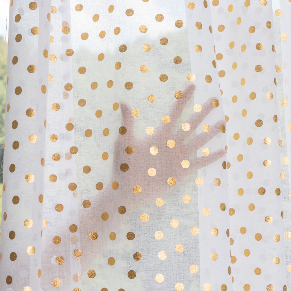 Sheer Curtain Gold Dots fabric texture view 3