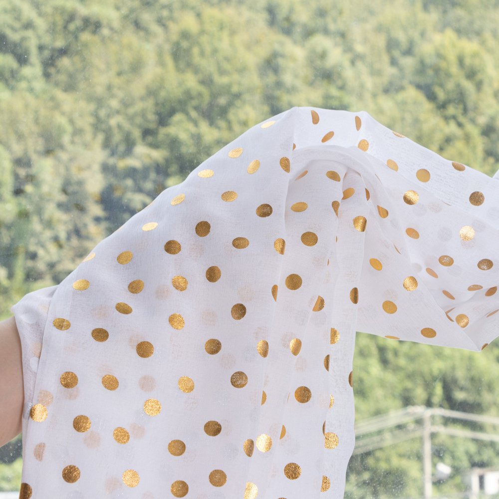 Sheer Curtain Gold Dots fabric texture view 4