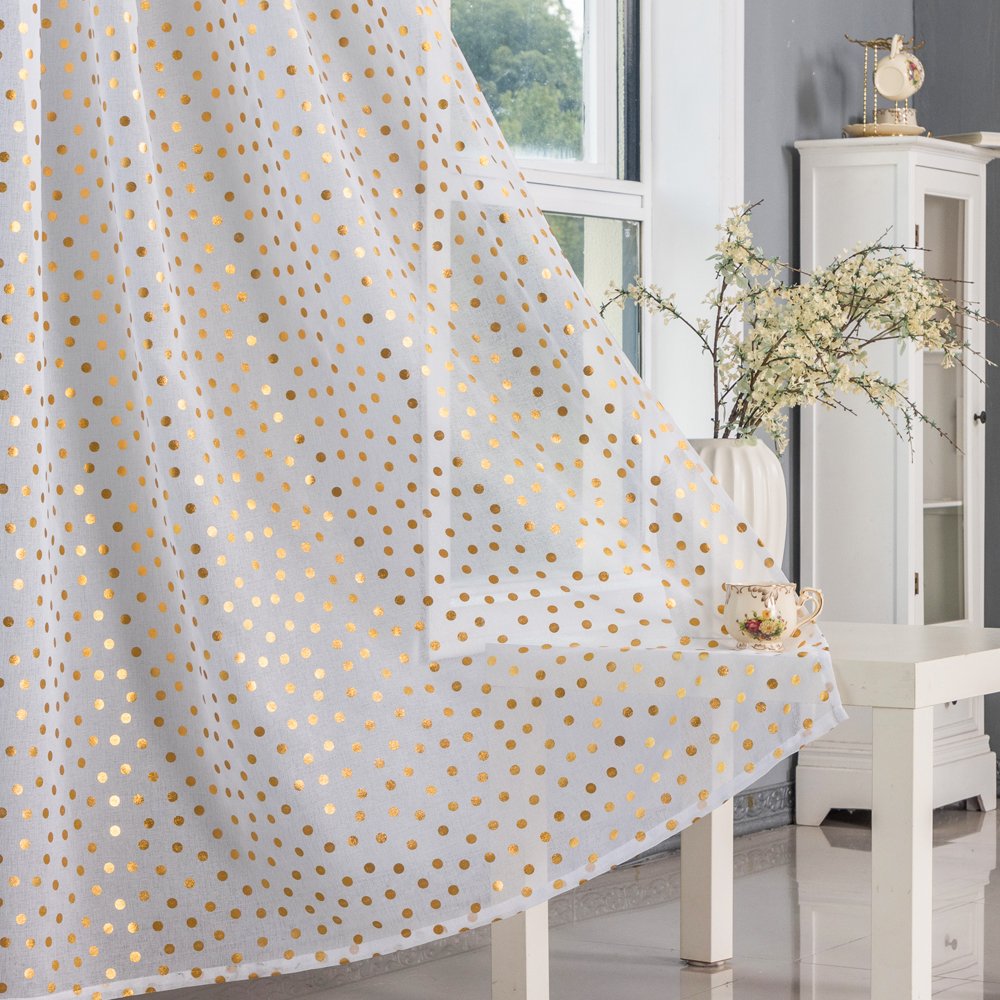 Ready Made curtain fabric supplier in China - Sheer Curtain Gold Dots