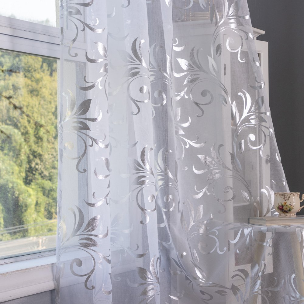 Sheer Curtain Leaves fabric texture view 2