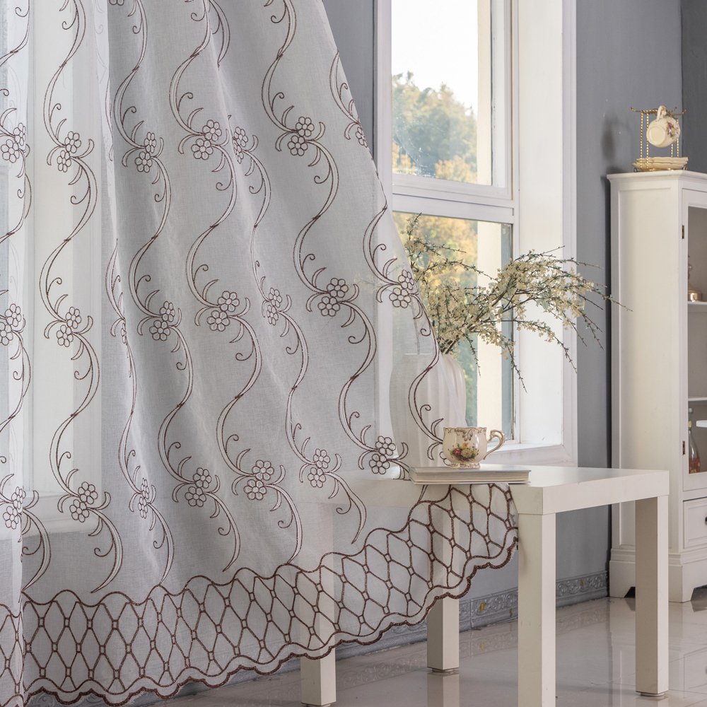 Sheer Curtain Gold-Silver Flowers fabric texture view 3