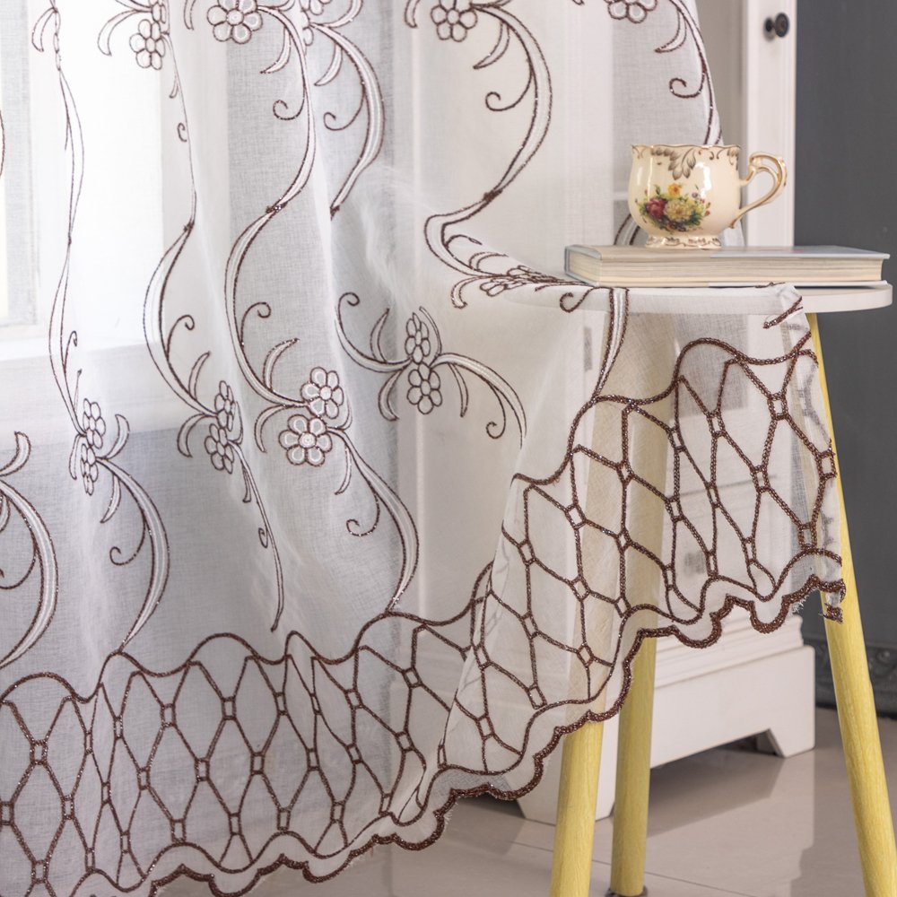 Sheer Curtain Gold-Silver Flowers fabric texture view 4