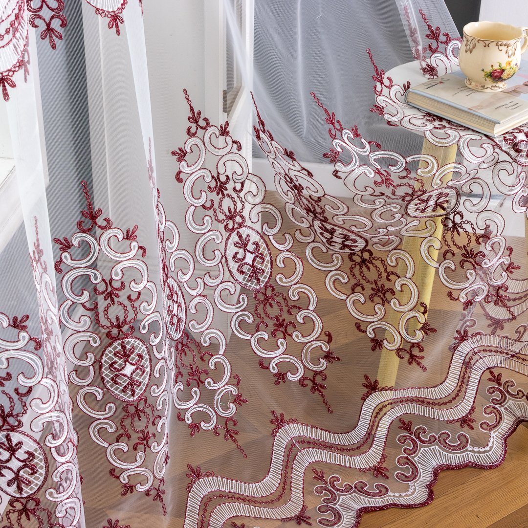 Sheer Curtain EMB001 fabric texture view 2